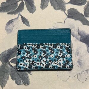 Michael Kors Teal and Black Floral Card Holder